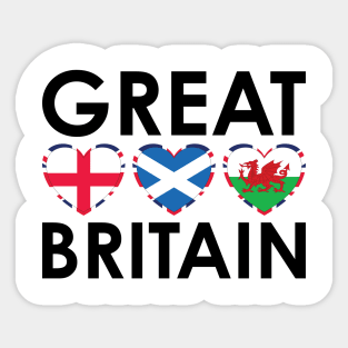 Great Britain England Scotland Wales Flags Hearts Sticker